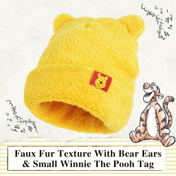 Winnie The Pooh Beanie Hat Kids Adults Winter Knit Cap 3D Ears Yellow - Picture 3 of 6